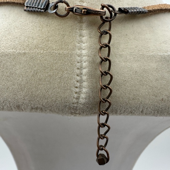 Green Ocean Jasper Teardrop Pendant on Brown Faux Suede Natural Druzy - Picture 8 of 8